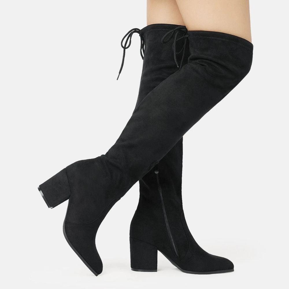 DREAM PAIRS Women's Over the Knee Block Heel Boots Gracie- Black Chunky Sz 10